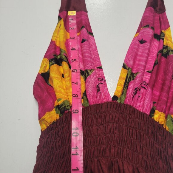 Halter Colorful Dress Summer Halter Dress in Pink Orange and Maroon Floral Print - Picture 6 of 15